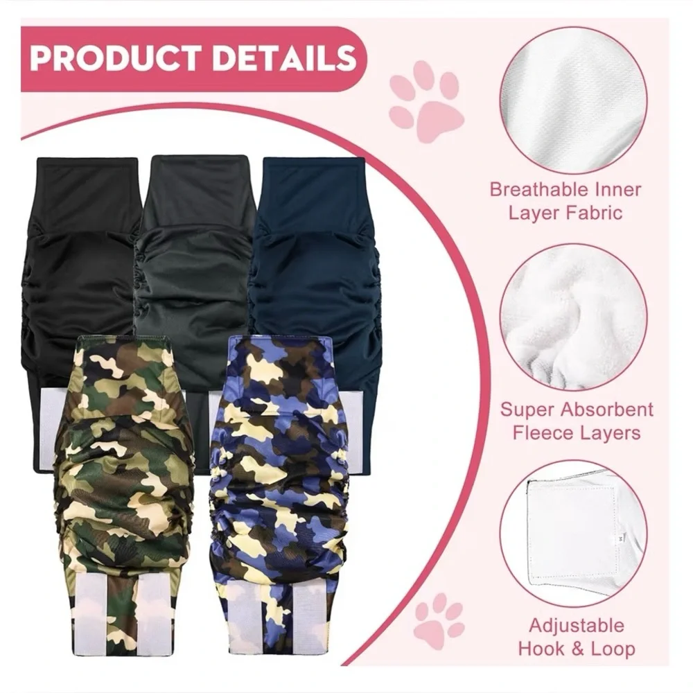 XPCARE Washable Male Dog Belly Band (5 Pack) - Reusable Size Small NIB